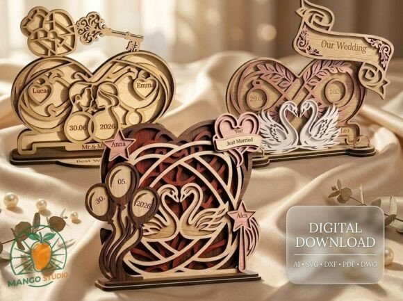 3 Wedding Swans 3D Layered Laser Cut for Editorial Design