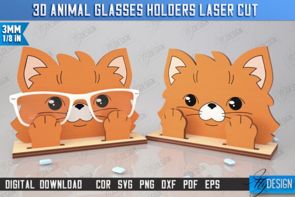 3D Glasses Holder Laser Cut Cat Face: A Unique Design Asset for Creative Branding