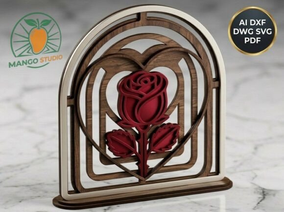 3D Layered Rose Heart Arch SVG for Laser Cutting and Mother’s Day Crafts