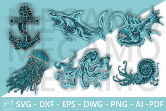 3D Ocean Animal Laser Cut Bundle SVG for Real Crafting and Other Art Amp Projects