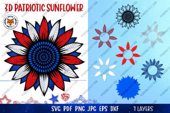 3D Patriotic Sunflower Mandala: A Vibrant Graphic Design Asset for Paper Flowers and Branding