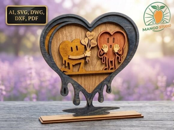 3D Retro Melting Hearts SVG Cut for Valentine’s Day Laser Projects