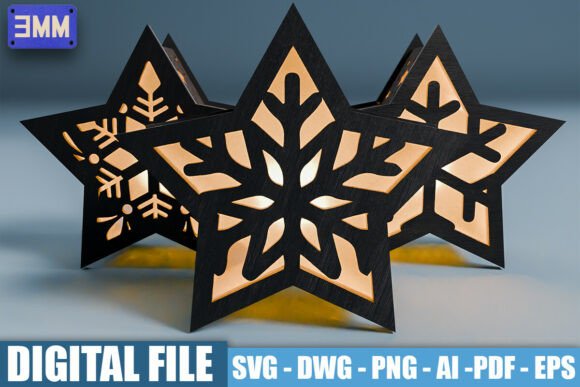 3D Star Snowflake Lantern Laser Cut File: A Standout Design Asset for Content Creators