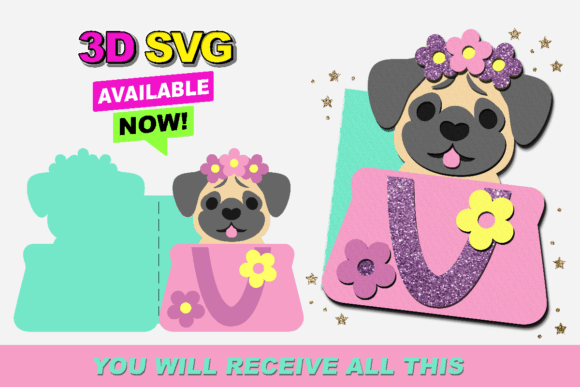 Baby Pug Card 3D SVG: A Playful Graphic Design Asset for Local Business Branding