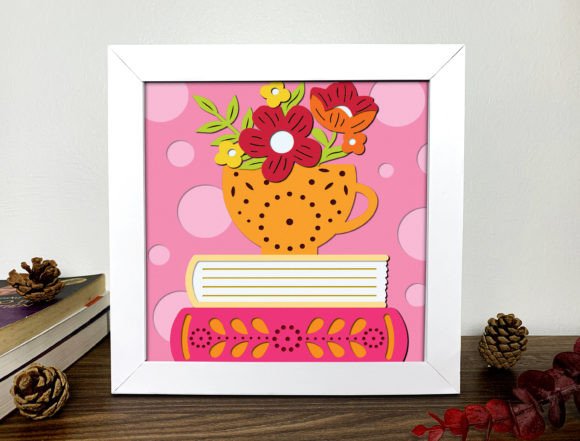 Book and Tea 3D Shadow Box SVG for Editorial Design