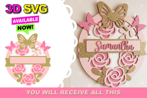 Butterfly Baby Name Sign 3D SVG for Crafts and Graphics