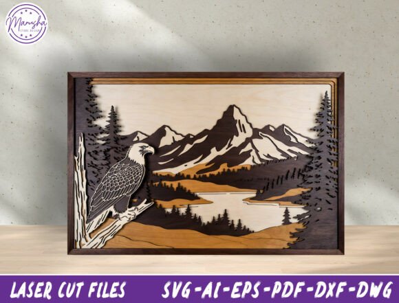 Eagle Mountain 3D Layered Laser Cut File: A Bold Graphic for Home Decor Projects