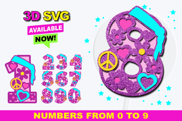 Groovy Hippie Numbers 3D SVG for Bold Branding and Creative Packaging