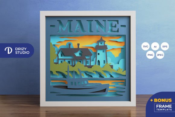 Maine USA 3D Shadow Box Paper Cut – A Strong Graphic Design Asset for Creative Branding