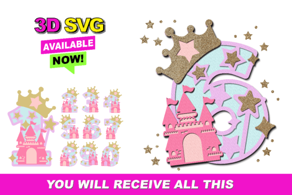 Princess Castle Numbers 3D SVG for Crafting and Handmade Projects