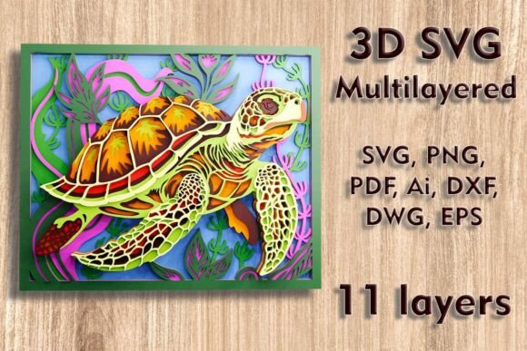 Sea Turtle 3D SVG Laser Files: A Decorative Boost for Wall Decor and Branding