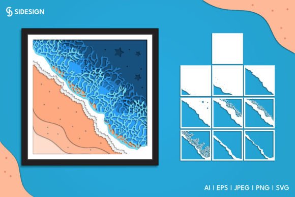 Sea Waves 3D Shadow Box: A Dynamic Graphic Design Asset for Modern Branding