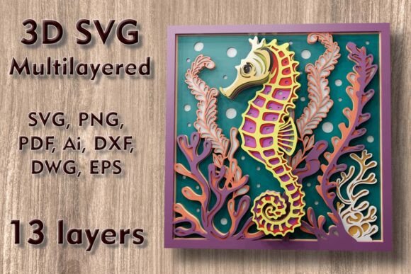 Seahorse 3D SVG Multilayer Cutting File for Shadow Boxes