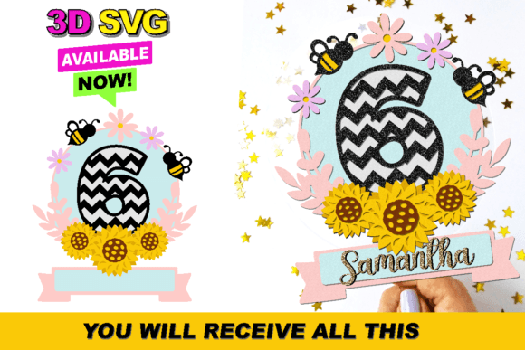 Sunflower Cake Topper 3D SVG: A Vibrant Laser Cutting Asset for Birthday Content